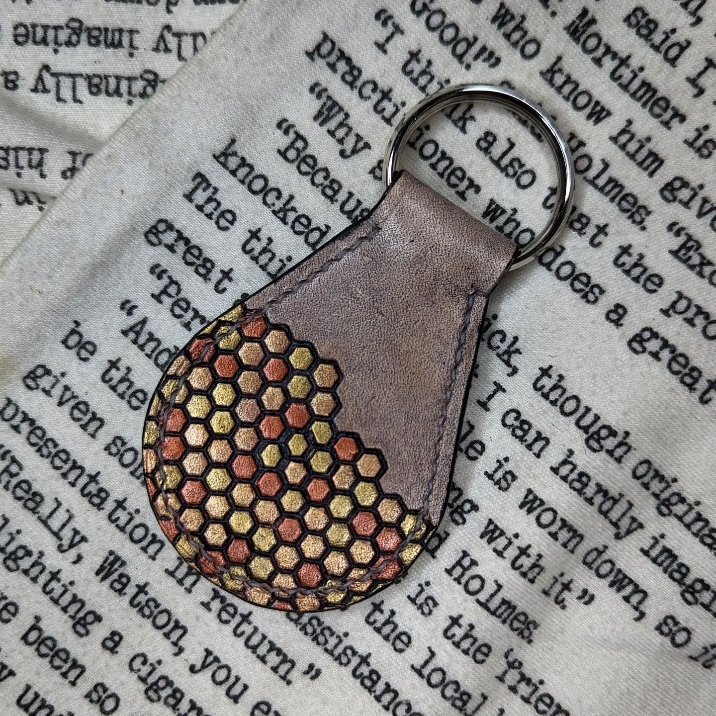 Custom Key Fob | Tooled Bee & Honeycomb #2 for D.K.