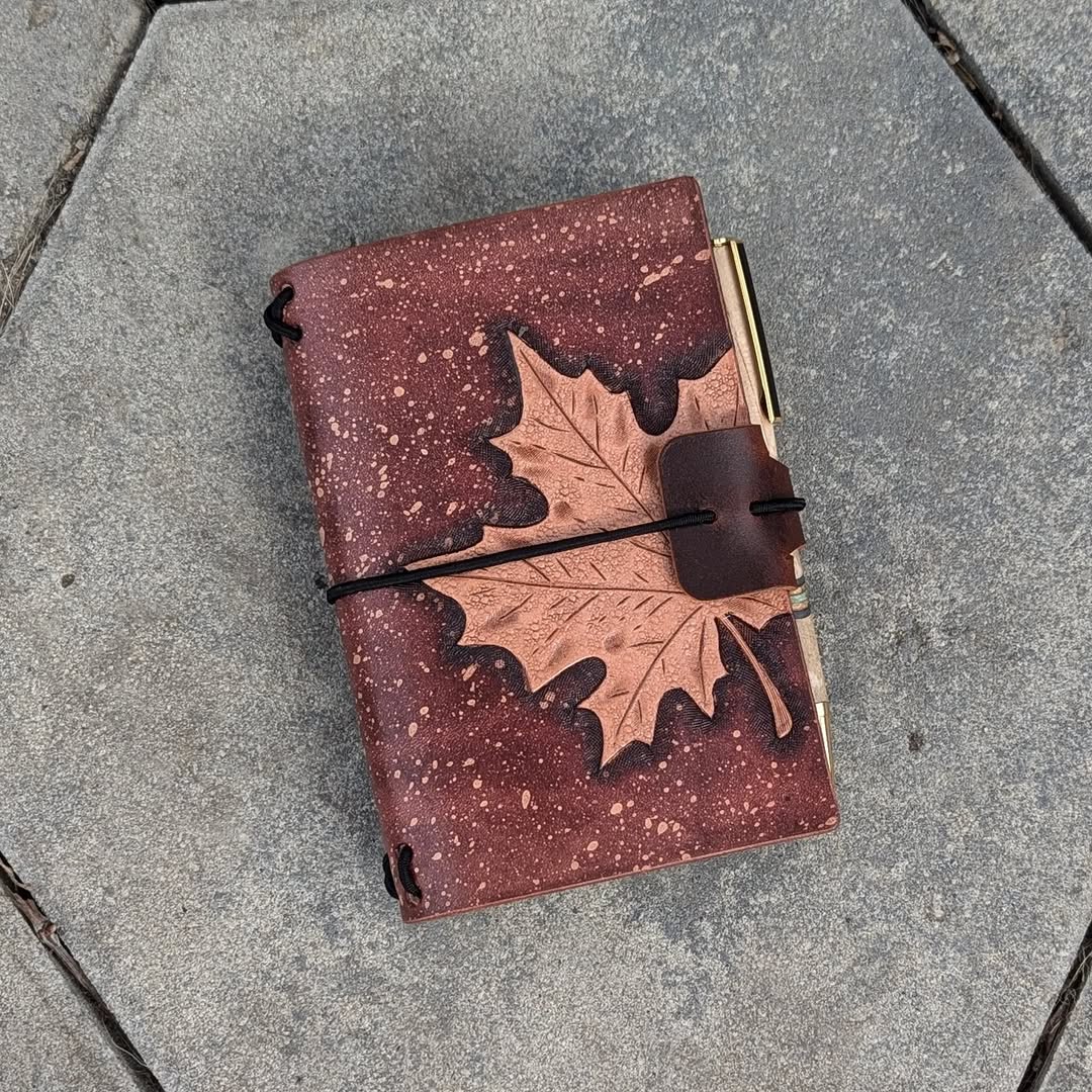 POCKET Traveller's Refillable Notebook | Tooled Natural Maple Leaf