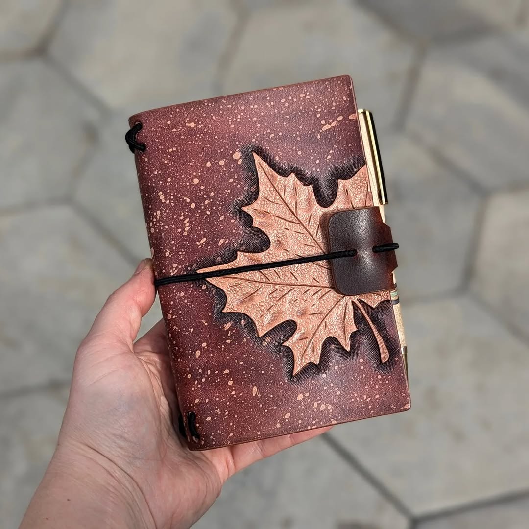 POCKET Traveller's Refillable Notebook | Tooled Natural Maple Leaf