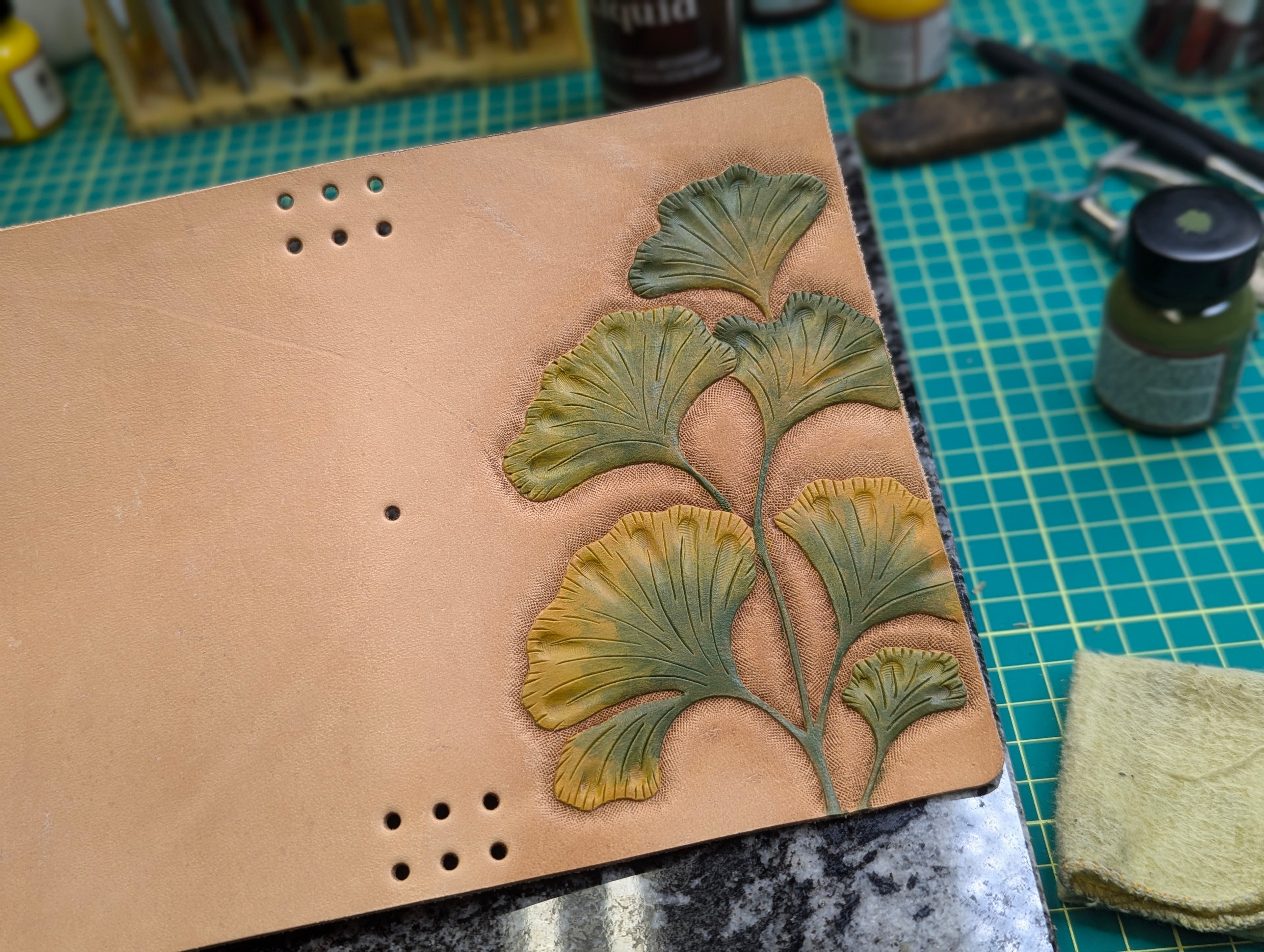 Traveller's Notebook with Tooled Ginkgo Leaves