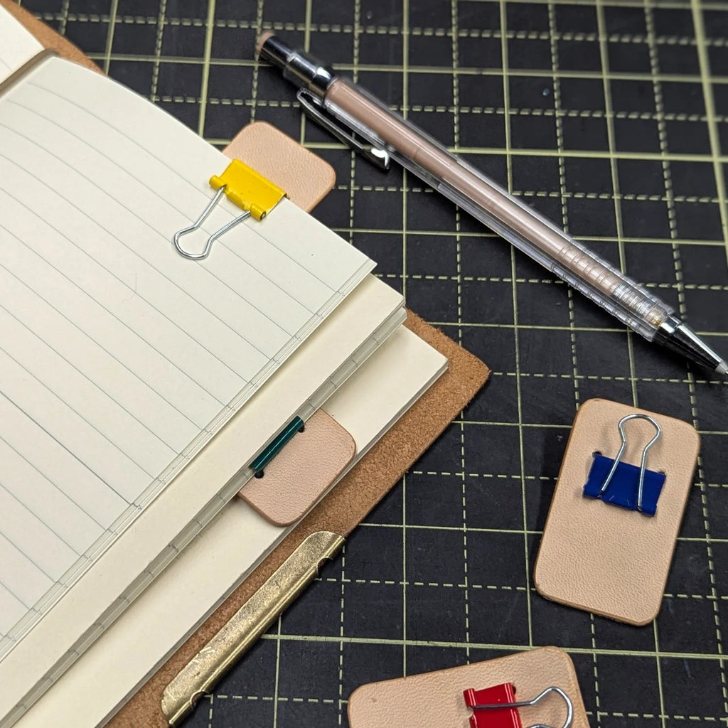 LEATHER BINDER CLIP TABS | Natural Veg, Set of Five, 15mm