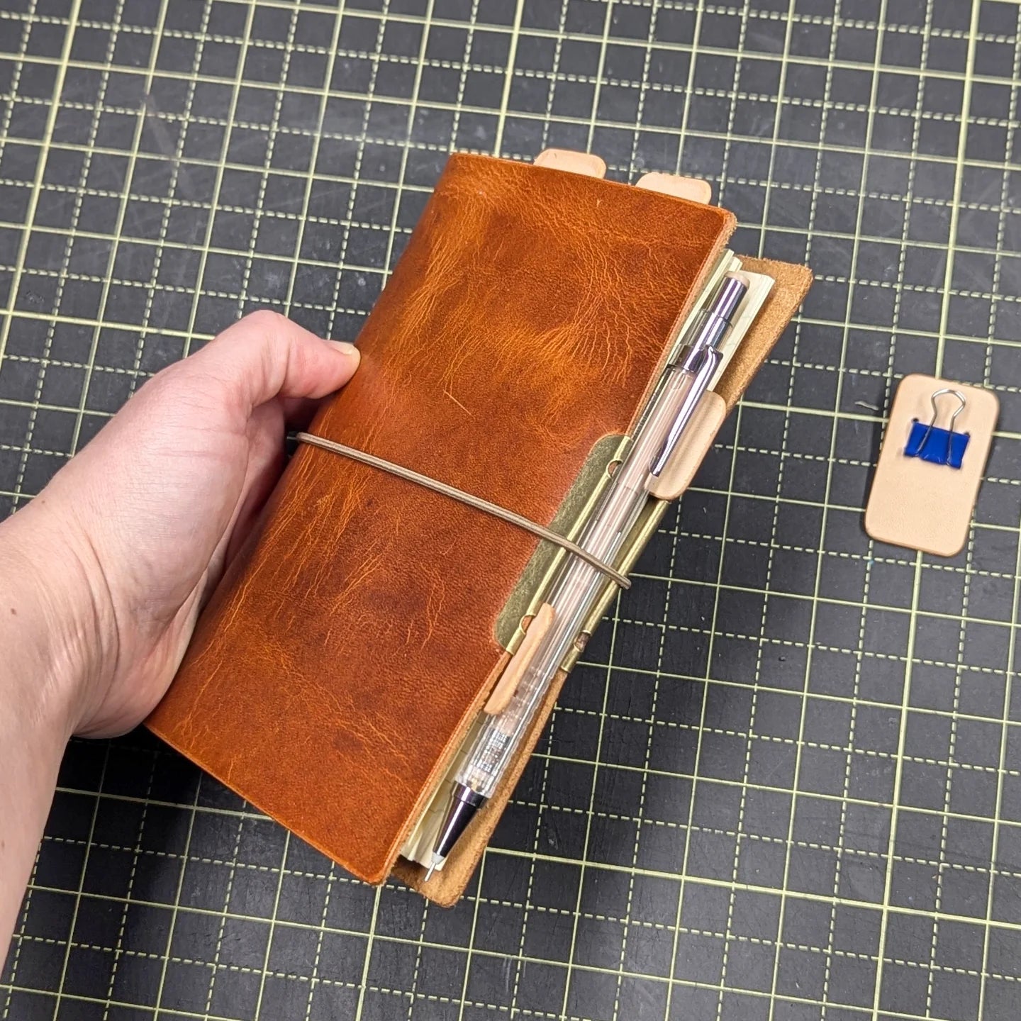 LEATHER BINDER CLIP TABS | Natural Veg, Set of Five, 15mm