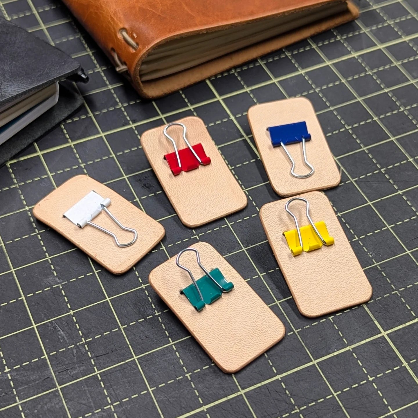 LEATHER BINDER CLIP TABS | Natural Veg, Set of Five, 15mm