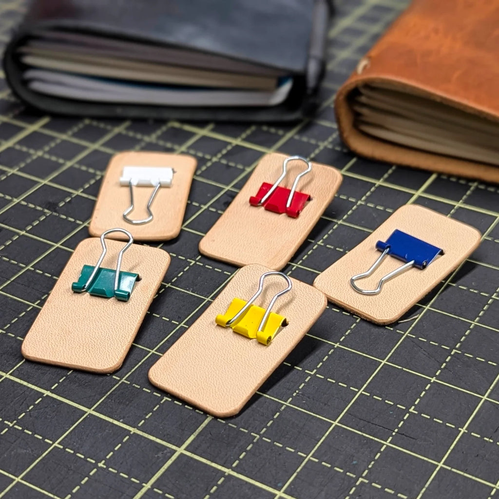 LEATHER BINDER CLIP TABS | Natural Veg, Set of Five, 15mm