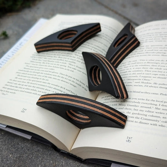 Stacked Leather Book Page Holder | Coal Black + Natural