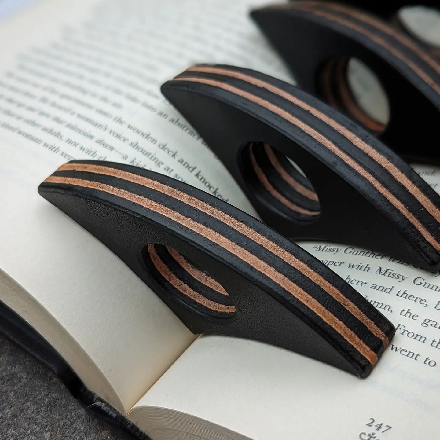 Stacked Leather Book Page Holder | Coal Black + Natural