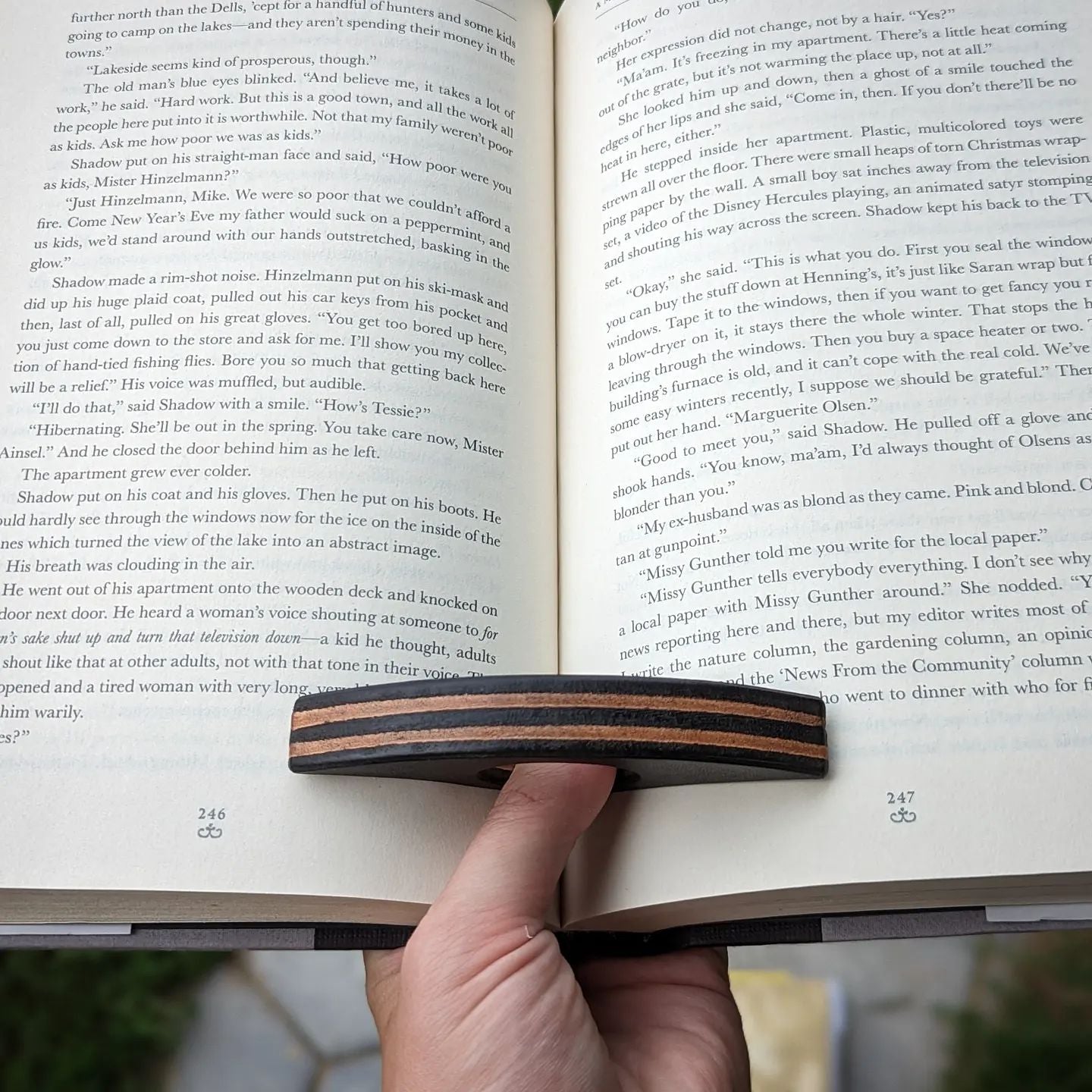 Stacked Leather Book Page Holder | Coal Black + Natural