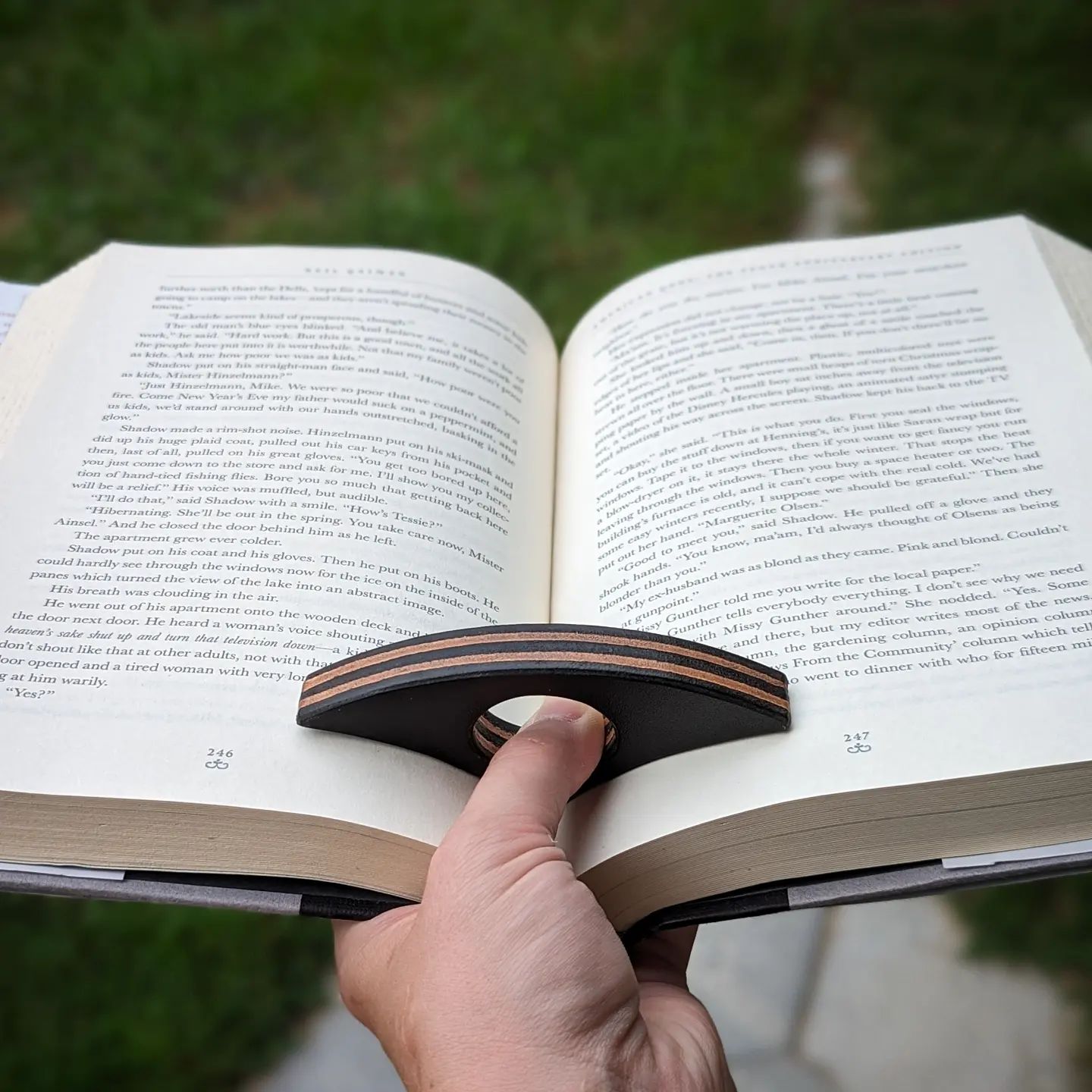 Stacked Leather Book Page Holder | Coal Black + Natural