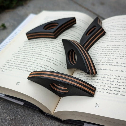 Stacked Leather Book Page Holder | Black + Natural
