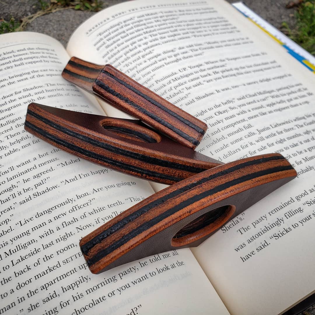 Stacked Leather Book Page Holder | Berry Brown + Black