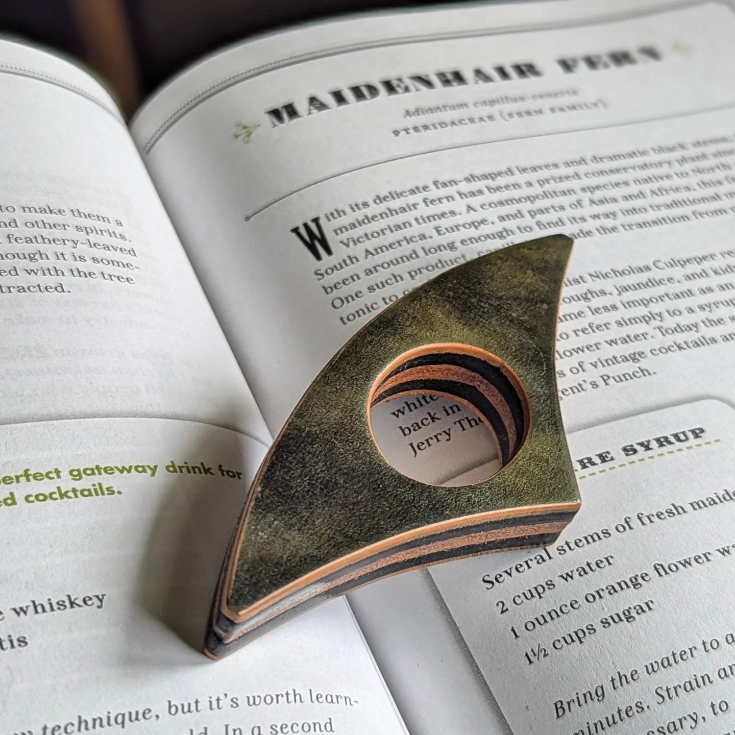 Stacked Leather Book Page Holder | Green Marble Shell Cordovan
