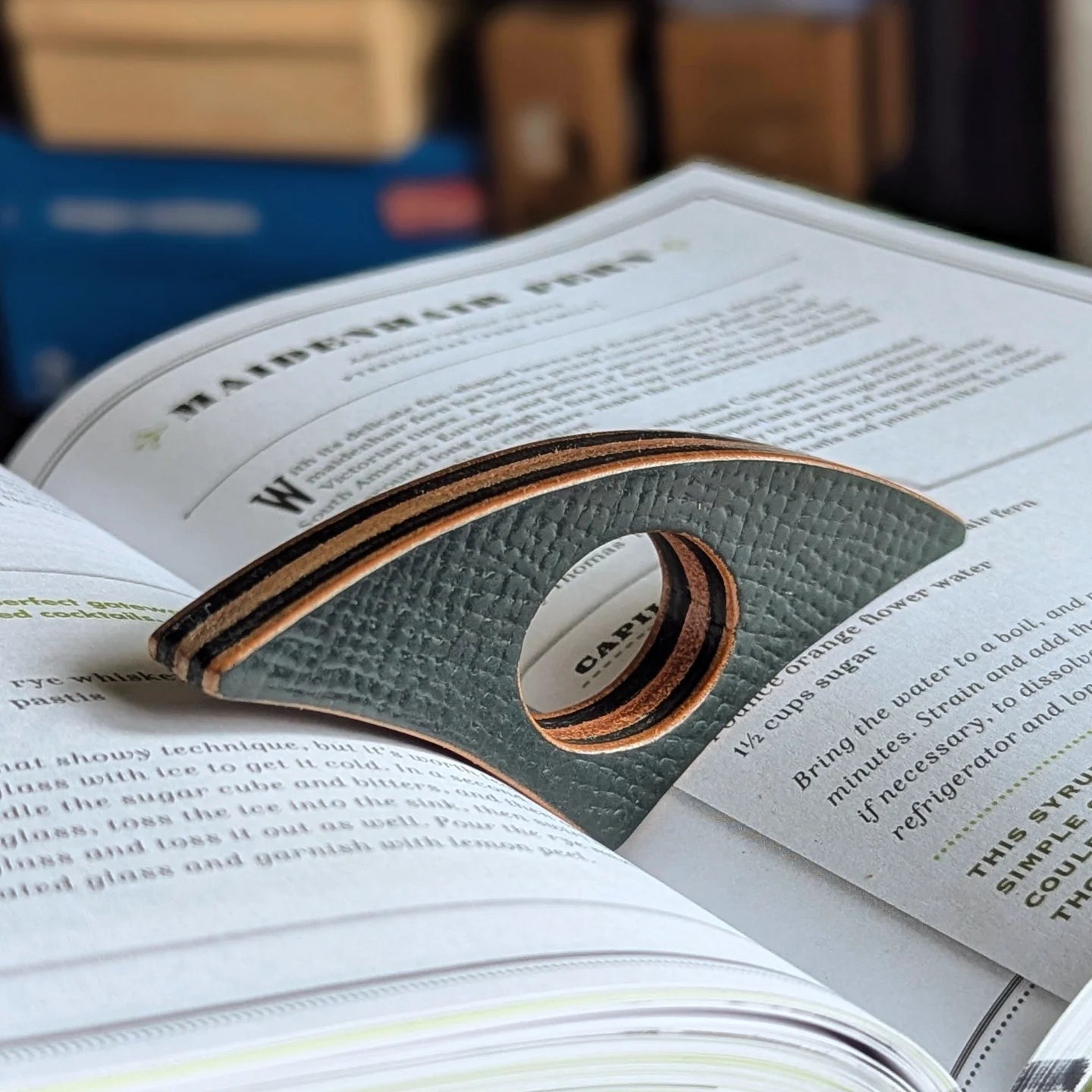 Stacked Leather Book Page Holder | Green Hatch Shell Cordovan