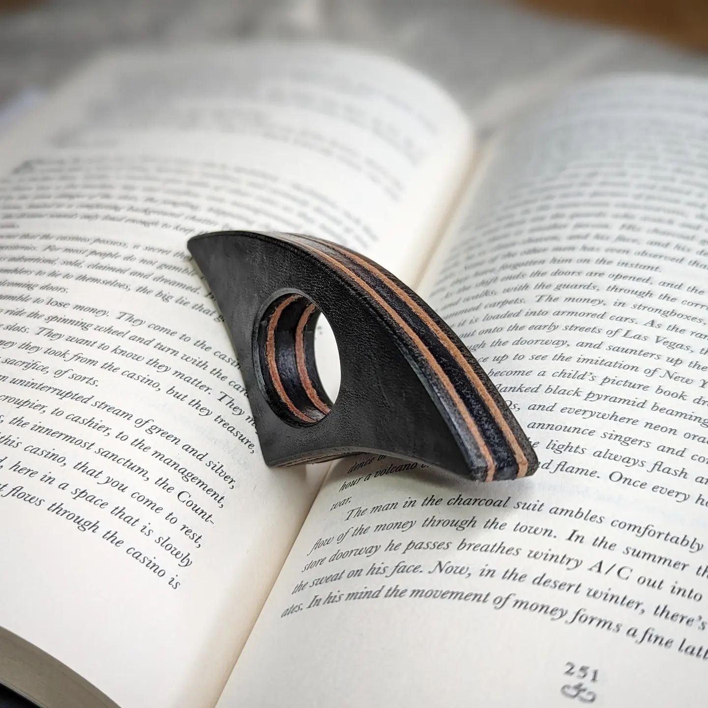 Stacked Leather Book Page Holder | Coal Black + Natural