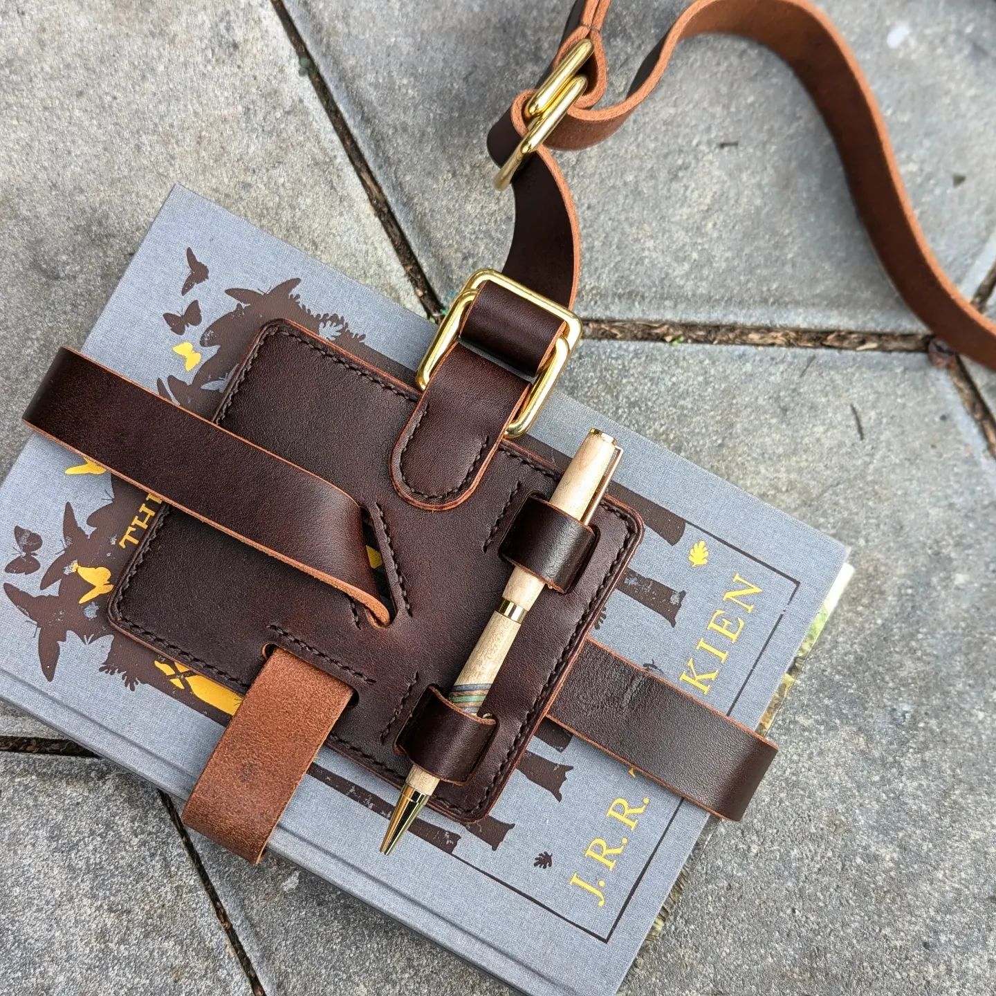 Traveller's Book Strap in Berry Brown, with Pen Loops