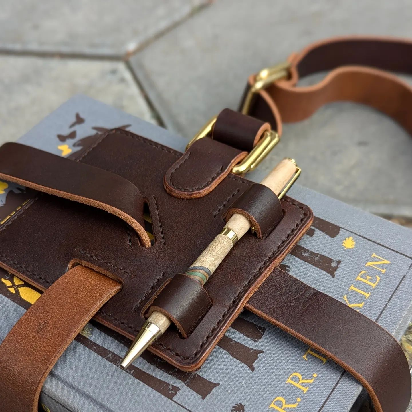 Traveller's Book Strap in Berry Brown, with Pen Loops