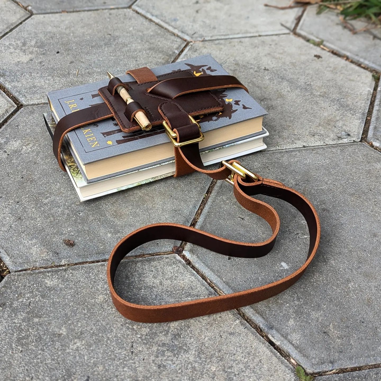 Traveller's Book Strap in Berry Brown, with Pen Loops