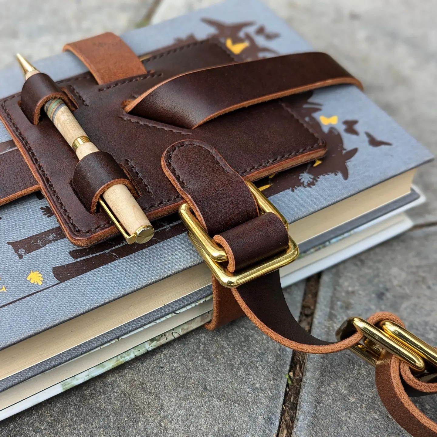 Traveller's Book Strap in Berry Brown, with Pen Loops