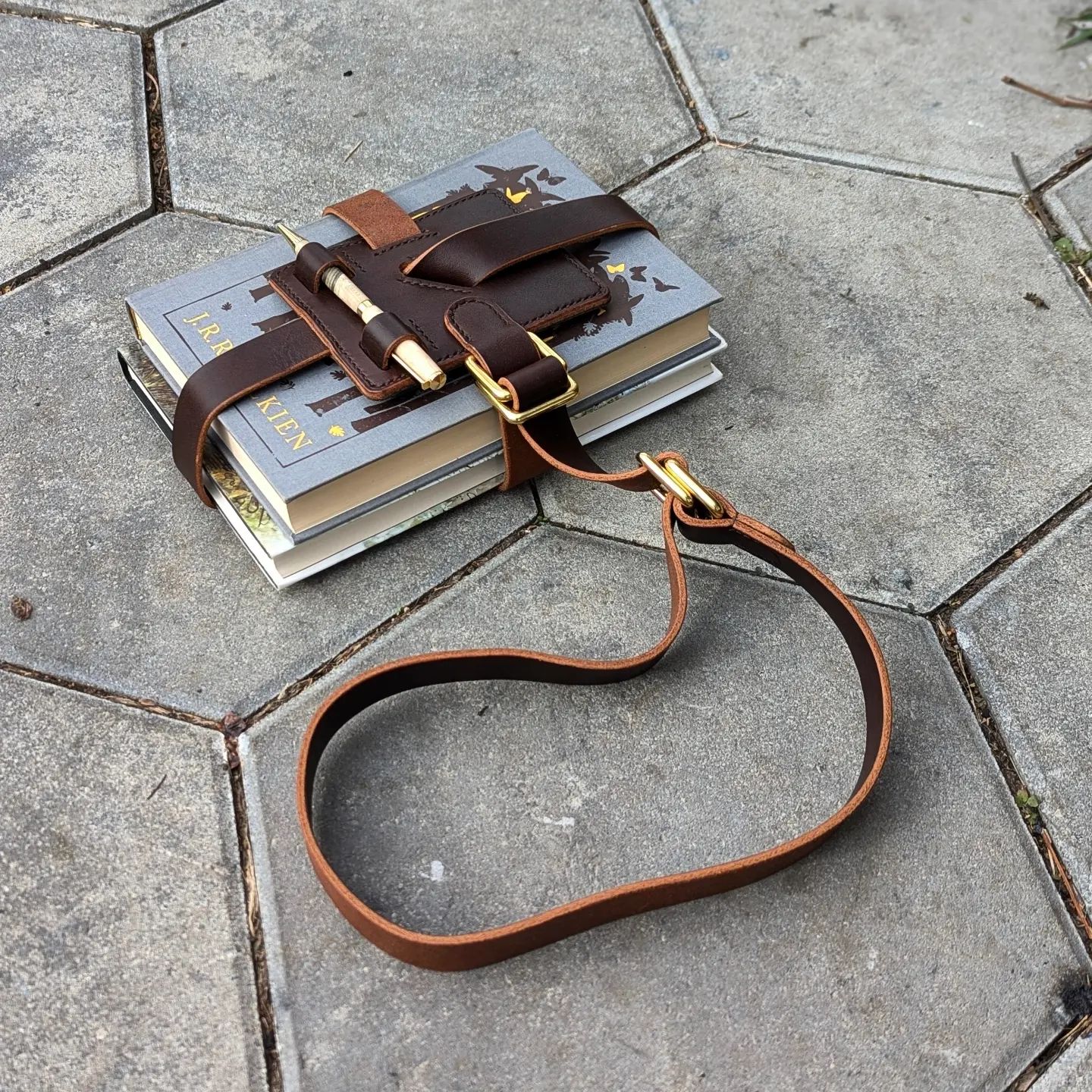 Traveller's Book Strap in Berry Brown, with Pen Loops