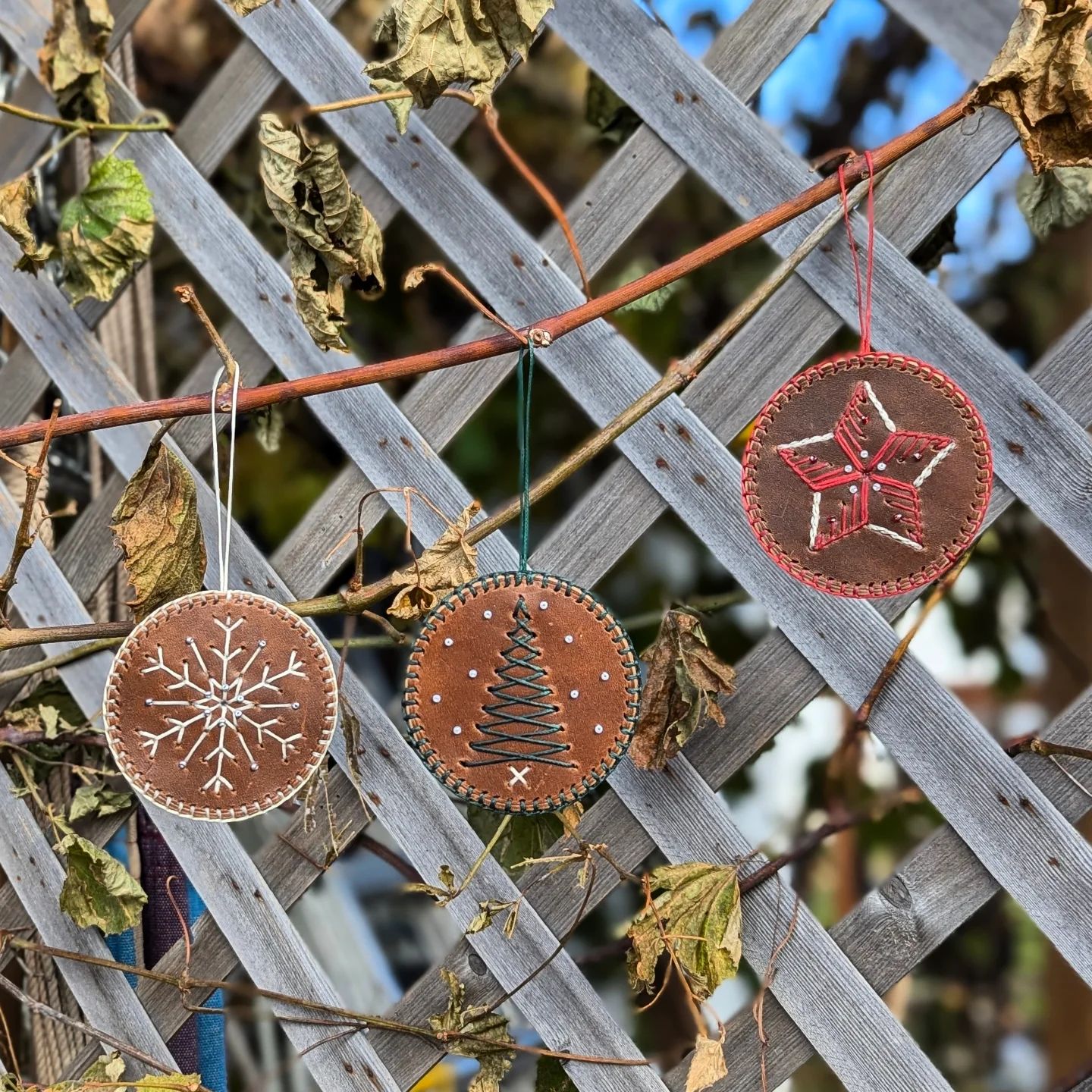 Christmas Ornaments | Set of Three Embroidered