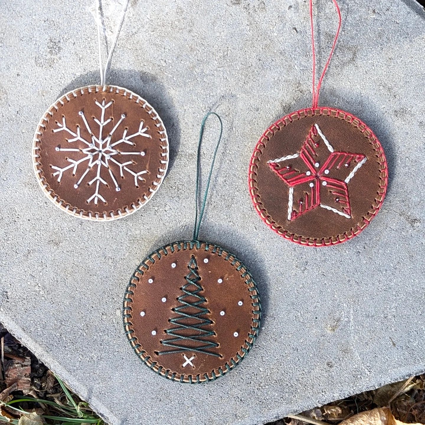 Christmas Ornaments | Set of Three Embroidered