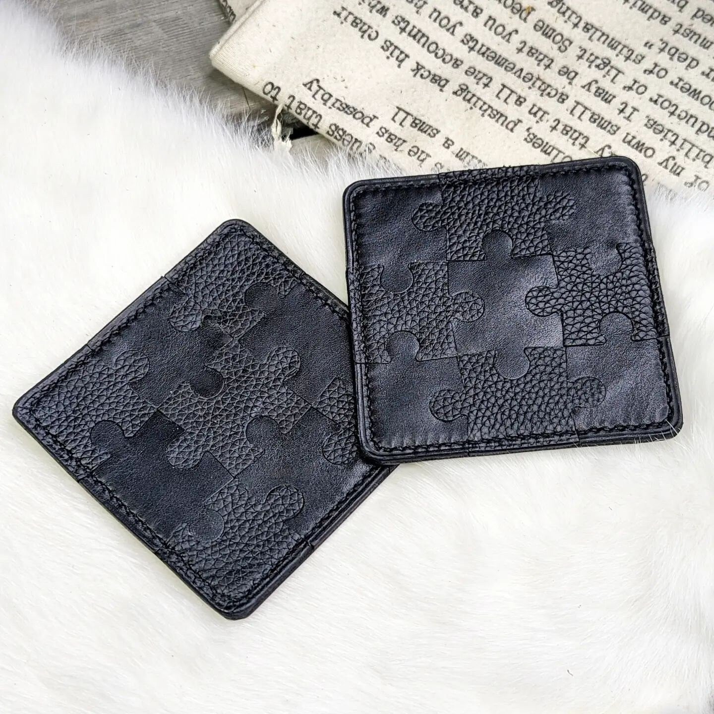 Set of Two Coasters | Puzzle Pieces in Black