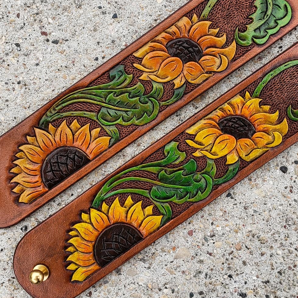 Wrist Cuffs | Tooled + Painted Sunflowers #2, #3