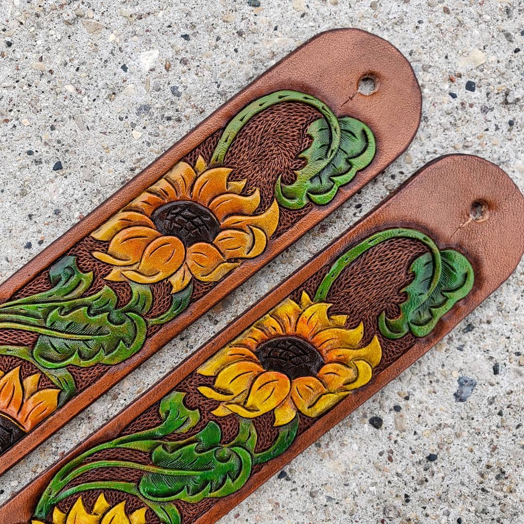 Wrist Cuffs | Tooled + Painted Sunflowers #2, #3