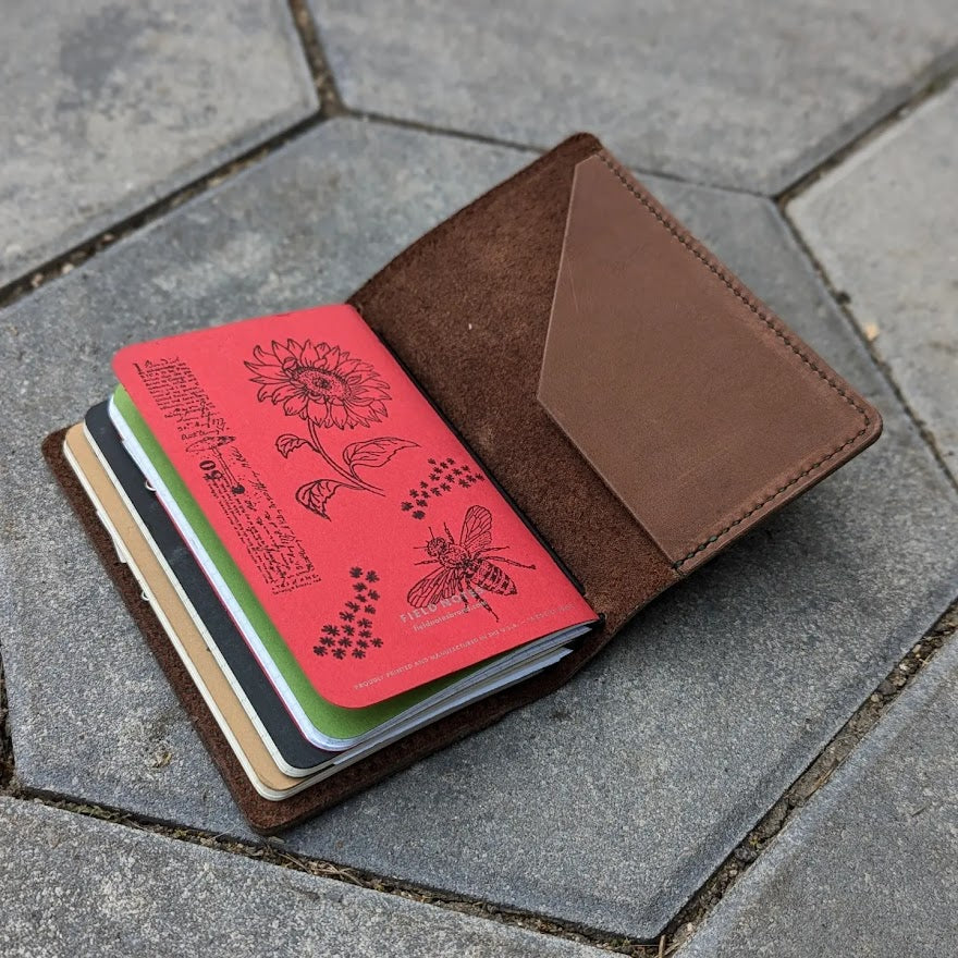 Pocket Size Traveller's Refillable Notebook | Brown with One 'Live Edge' Pocket