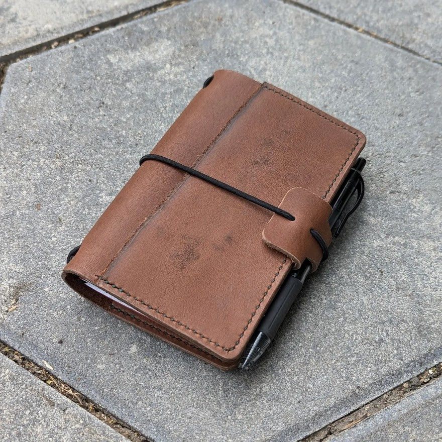 Pocket Size Traveller's Refillable Notebook | Brown with One 'Live Edge' Pocket