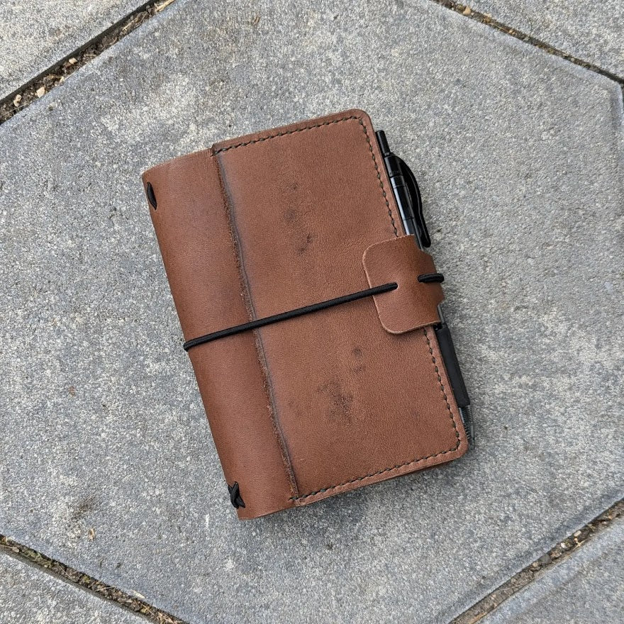 Pocket Size Traveller's Refillable Notebook | Brown with One 'Live Edge' Pocket