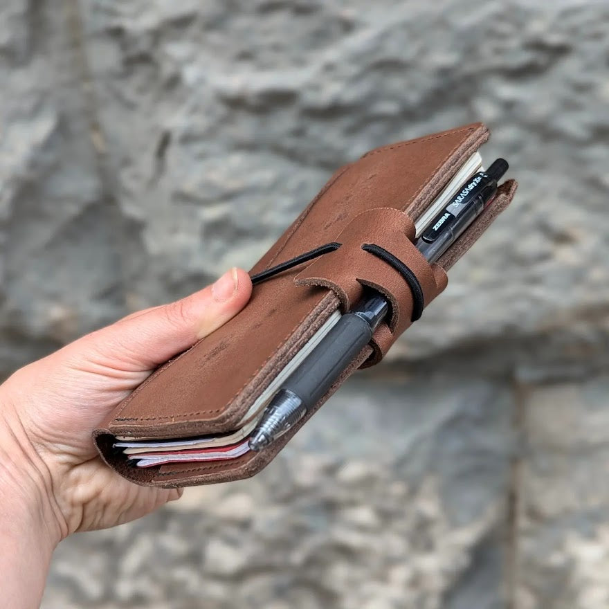 Pocket Size Traveller's Refillable Notebook | Brown with One 'Live Edge' Pocket