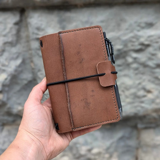 Pocket Size Traveller's Refillable Notebook | Brown with One 'Live Edge' Pocket