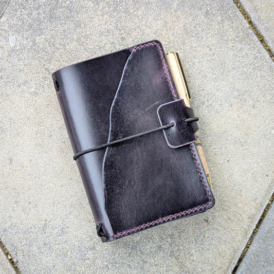 Pocket Size Traveller's Refillable Notebook | Eggplant Purple with 'Live Edge' #1