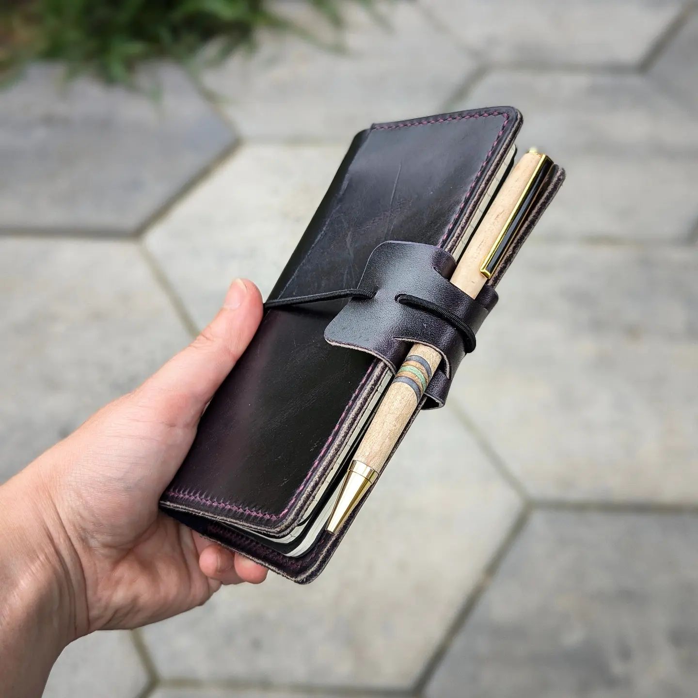 Pocket Size Traveller's Refillable Notebook | Eggplant Purple with 'Live Edge' #2