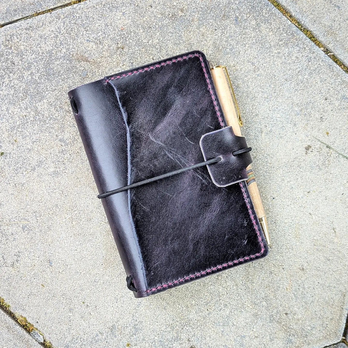 Pocket Size Traveller's Refillable Notebook | Eggplant Purple with 'Live Edge' #2