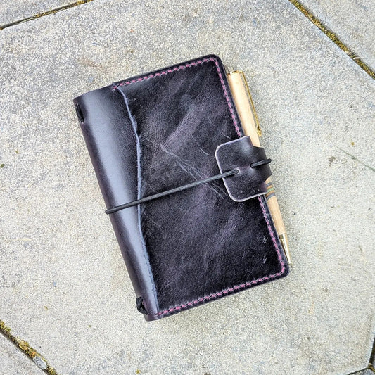 Pocket Size Traveller's Refillable Notebook | Eggplant Purple with 'Live Edge' #2