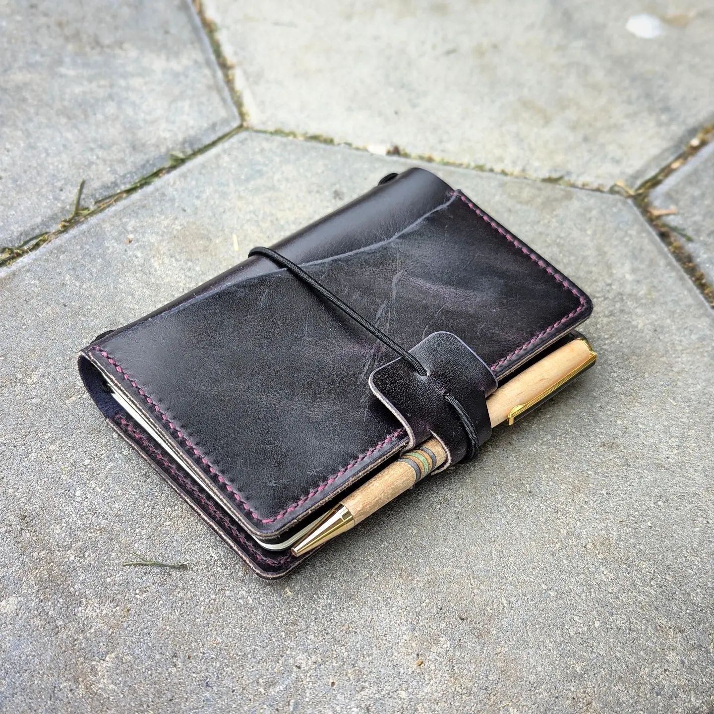 Pocket Size Traveller's Refillable Notebook | Eggplant Purple with 'Live Edge' #2