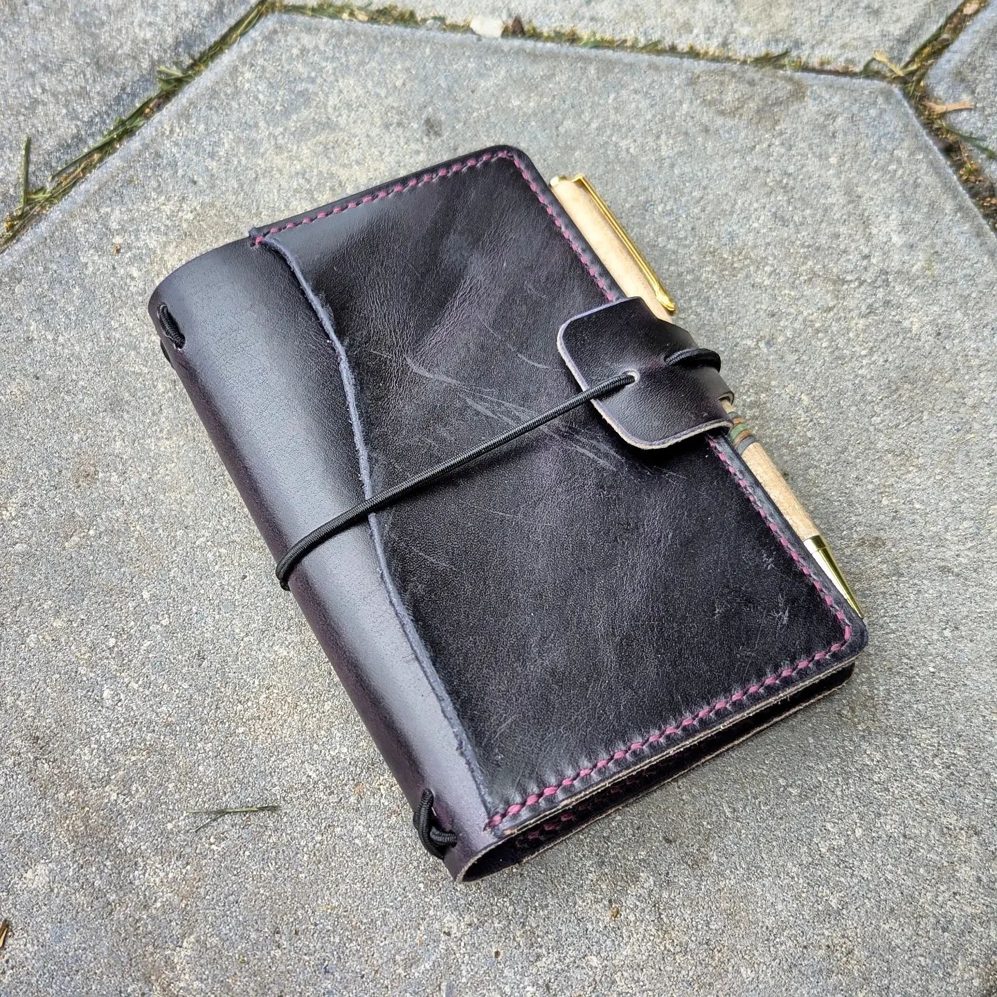 Pocket Size Traveller's Refillable Notebook | Eggplant Purple with 'Live Edge' #2