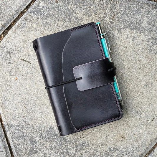 Pocket Size Traveller's Refillable Notebook | Eggplant Purple with 'Live Edge' #6