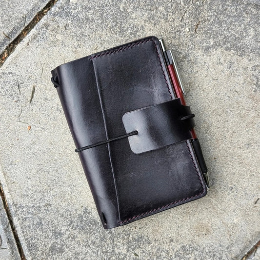 Pocket Size Traveller's Refillable Notebook | Eggplant Purple 'Live Edge' #7