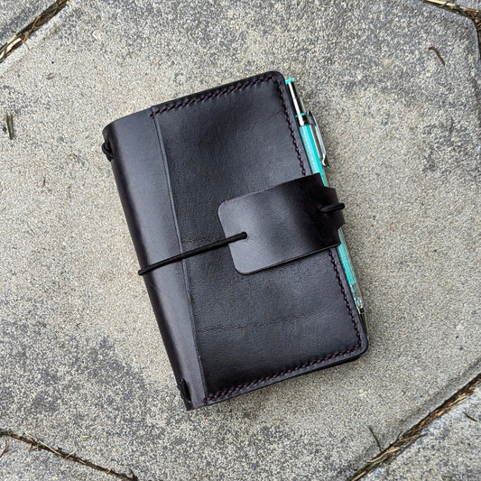 Pocket Size Traveller's Refillable Notebook | Eggplant Purple 'Live Edge' #11