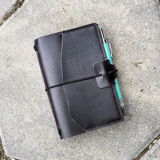 Pocket Size Traveller's Refillable Notebook | Eggplant Purple 'Live Edge' #14