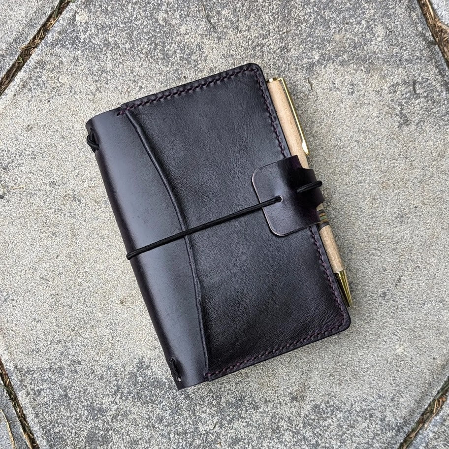 Pocket Size Traveller's Refillable Notebook | Eggplant Purple 'Live Edge' #16