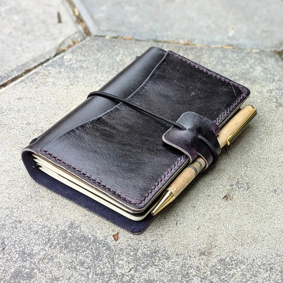 Pocket Size Traveller's Refillable Notebook | Eggplant Purple 'Live Edge' #16