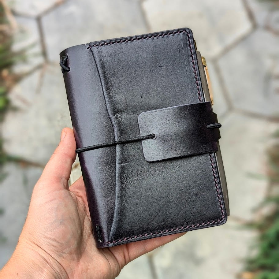 Pocket Size Traveller's Refillable Notebook | Eggplant Purple 'Live Edge' #17