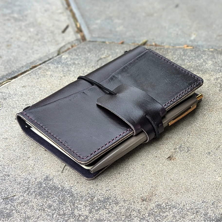 Pocket Size Traveller's Refillable Notebook | Eggplant Purple 'Live Edge' #17