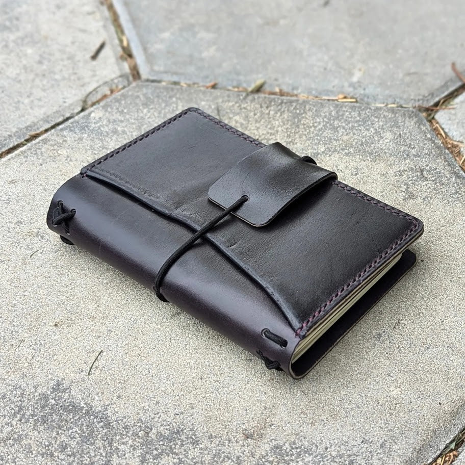 Pocket Size Traveller's Refillable Notebook | Eggplant Purple 'Live Edge' #17