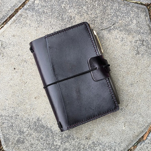 Pocket Size Traveller's Refillable Notebook | Eggplant Purple 'Live Edge' #19