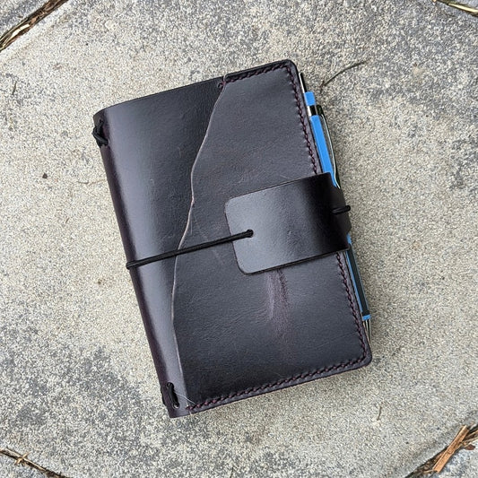 Pocket Size Traveller's Refillable Notebook | Eggplant Purple 'Live Edge' #21