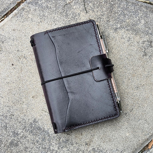 Pocket Size Traveller's Refillable Notebook | Eggplant Purple 'Live Edge' #22